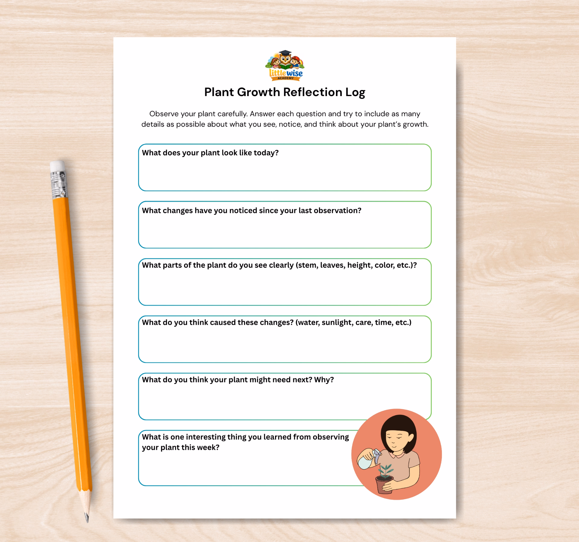 Plant Growth Reflection Log Worksheet