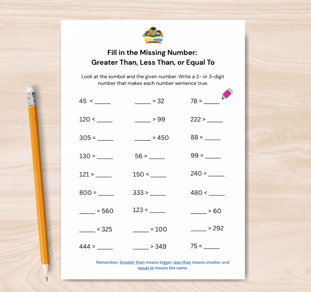 fill in the missing number worksheet
