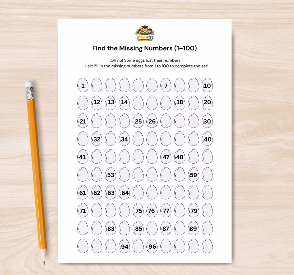 find the missing numbers 1 to 100 worksheet