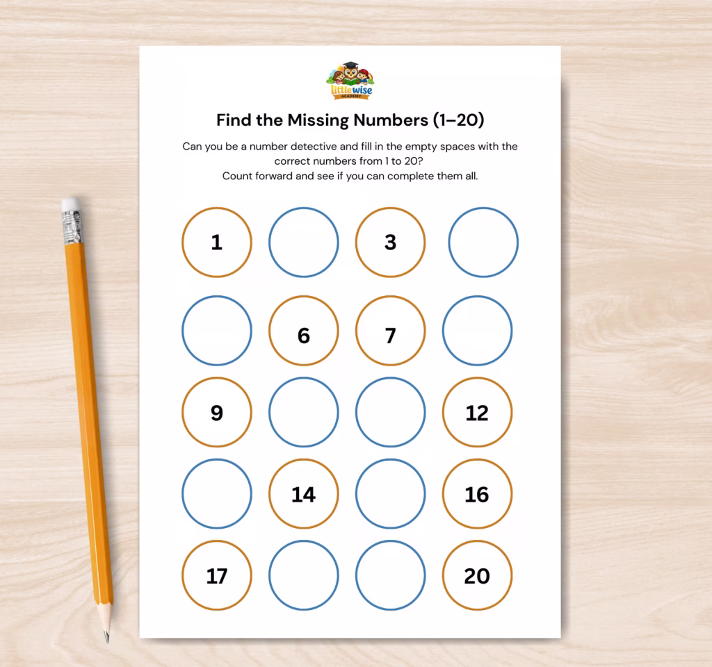 find the missing numbers 1 to 20 worksheet