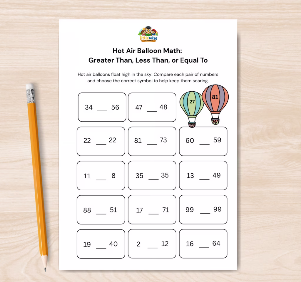 hot air balloon math worksheet