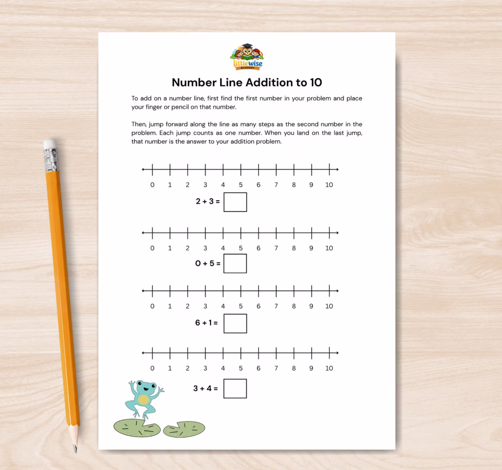 number line addition to ten worksheet