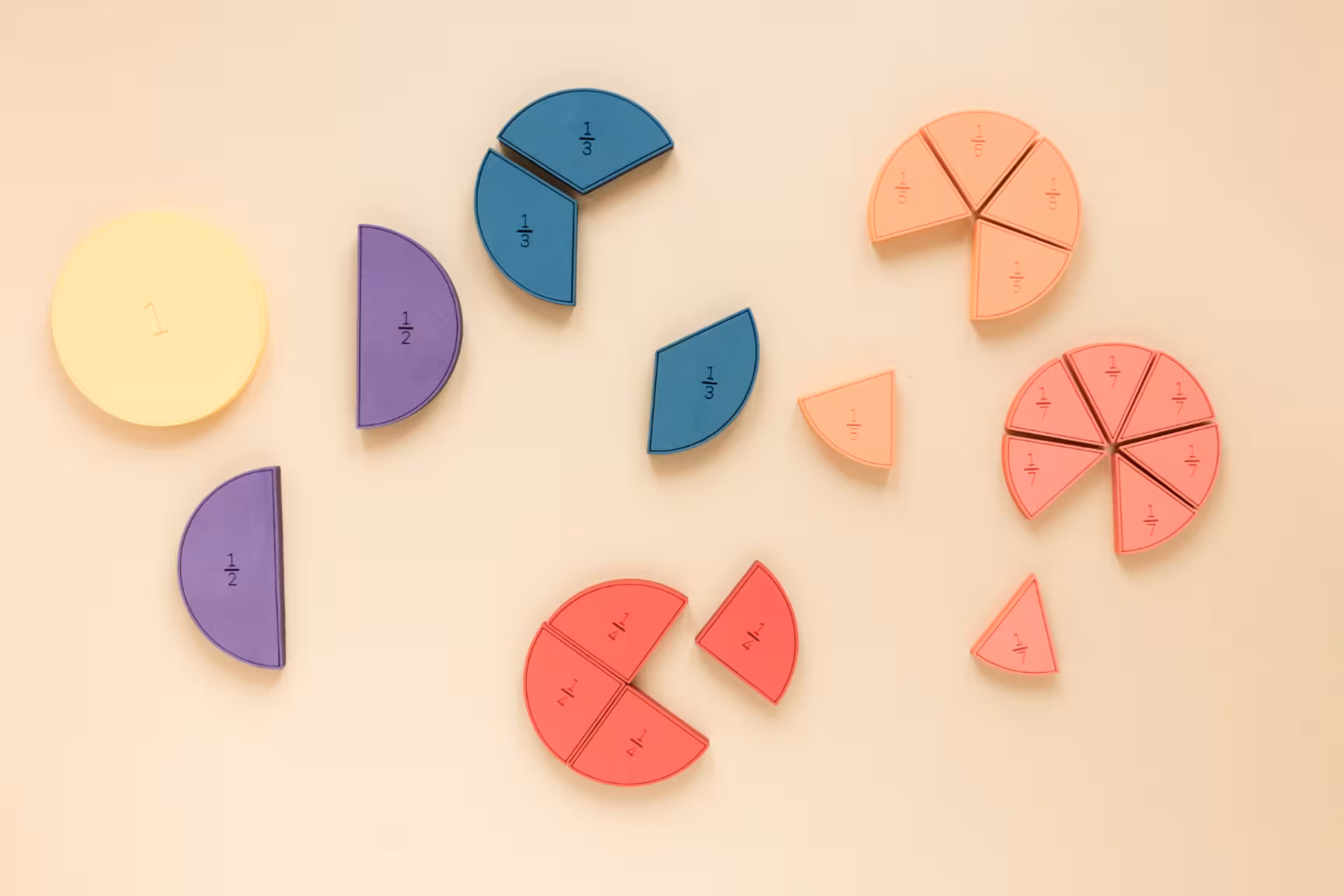 colorful statistical pie charts for fractions