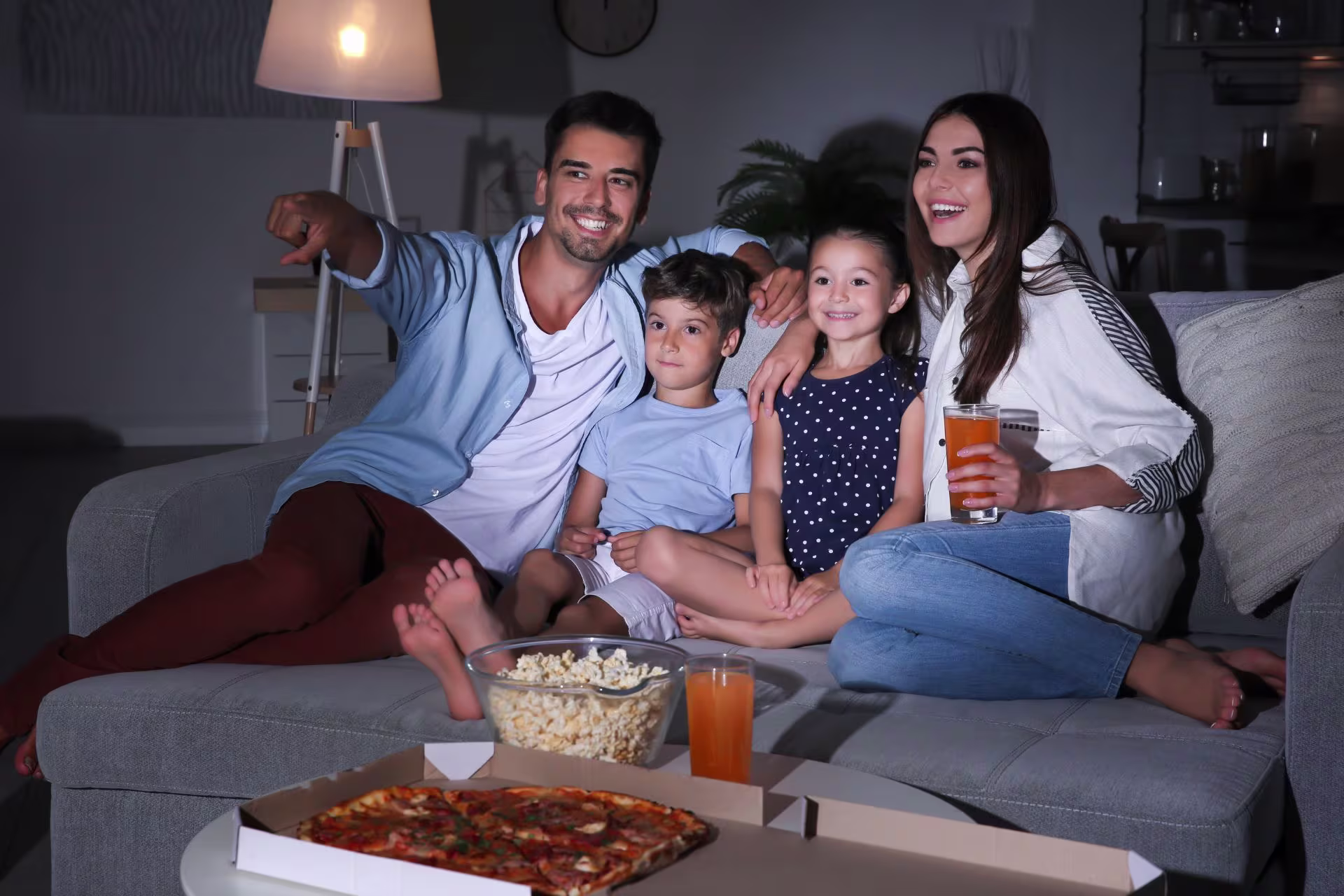 family watching math movies for kids