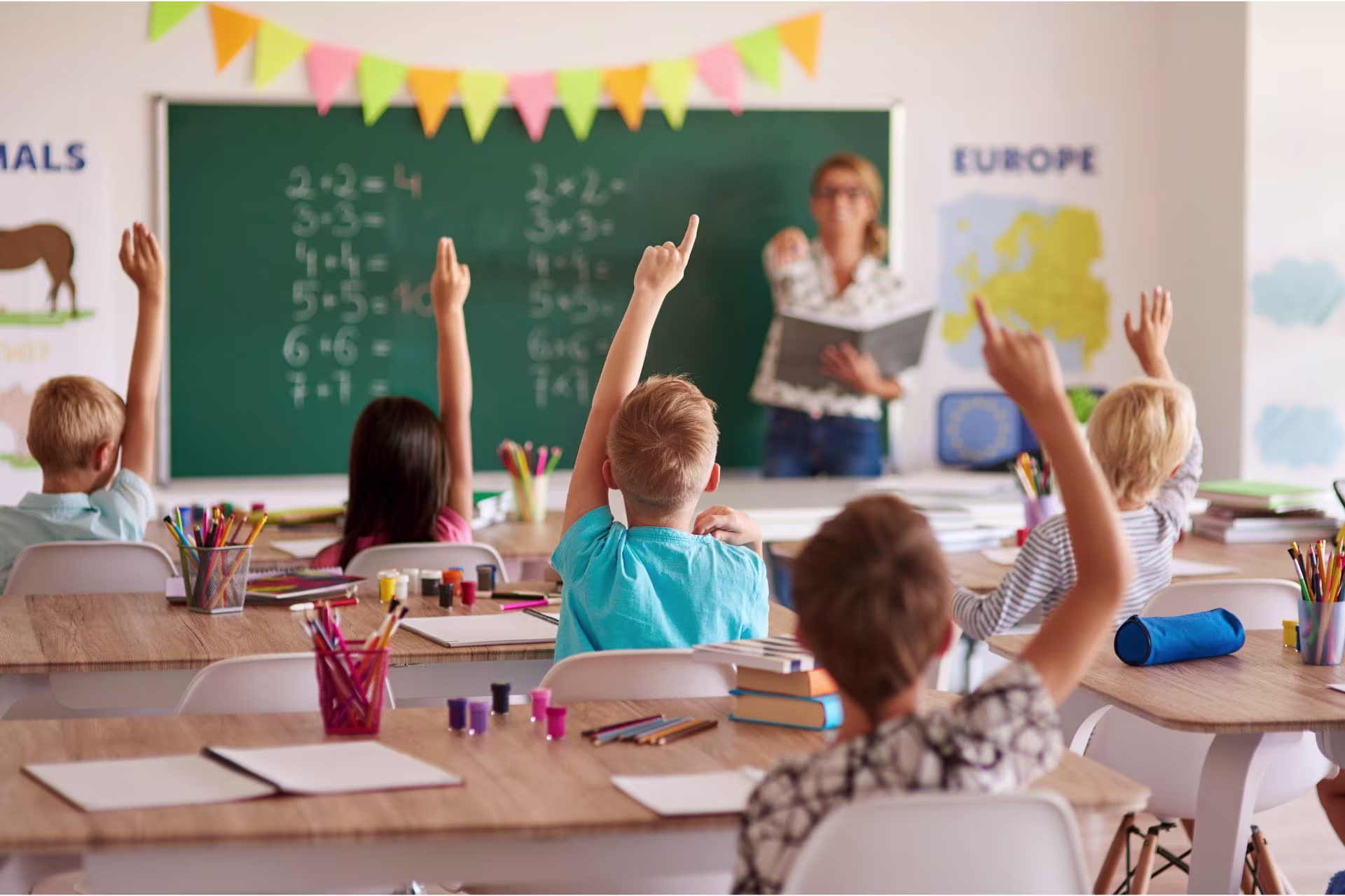 teacher making math fun for her elementary students
